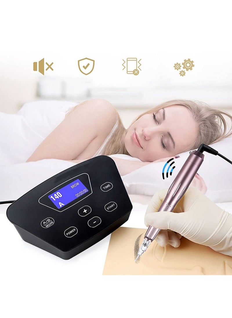 HaLunhi Eyebrow Tattoo Machine Set，Makeup Set，Multi-Function Touch Control Power Eyebrow Tattoo Full Set Combination Pack，Silver Rotary Tattoo Machine Pen Practice Skin 15ml Ink 10 Pieces Cartridge Needle  - Image 3