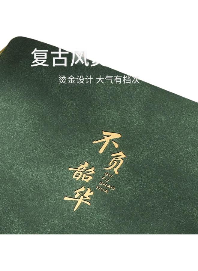 Ujia Notebook A5 High-Quality Stationery, Sheepskin Cover, Thick Journal, Business Office Work Meeting Record Book, Simple Diary, Dark Green - Image 1