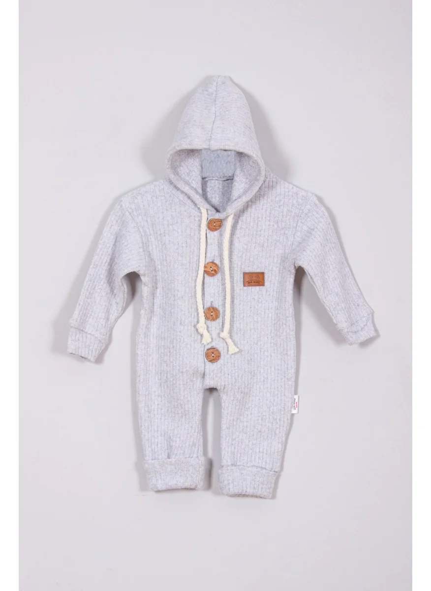 ادا بيبيك تشوكوك Ada Baby Kids Adabebek 100% Cotton Wooden Buttoned Hooded, Ribbed Style Hat Baby Jumpsuit