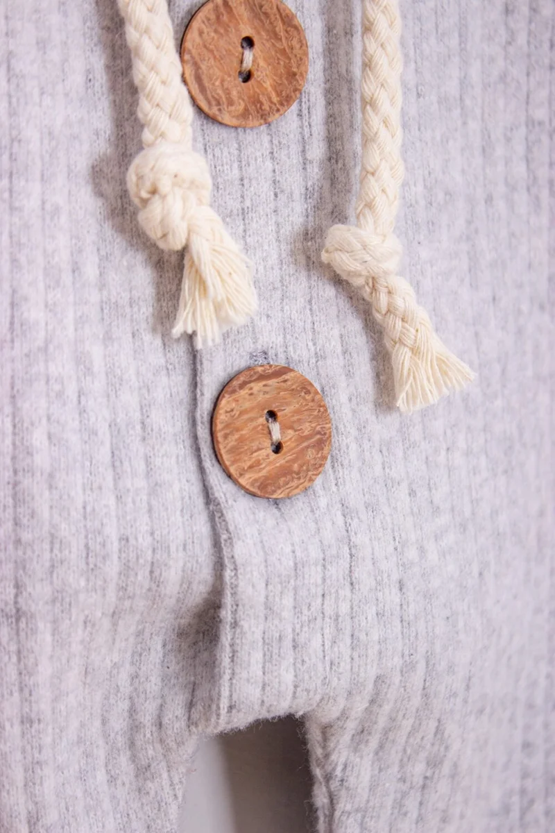 Ada Bebek Çocuk Ada Baby Kids Adabebek 100% Cotton Wooden Buttoned Hooded, Ribbed Style Hat Baby Jumpsuit