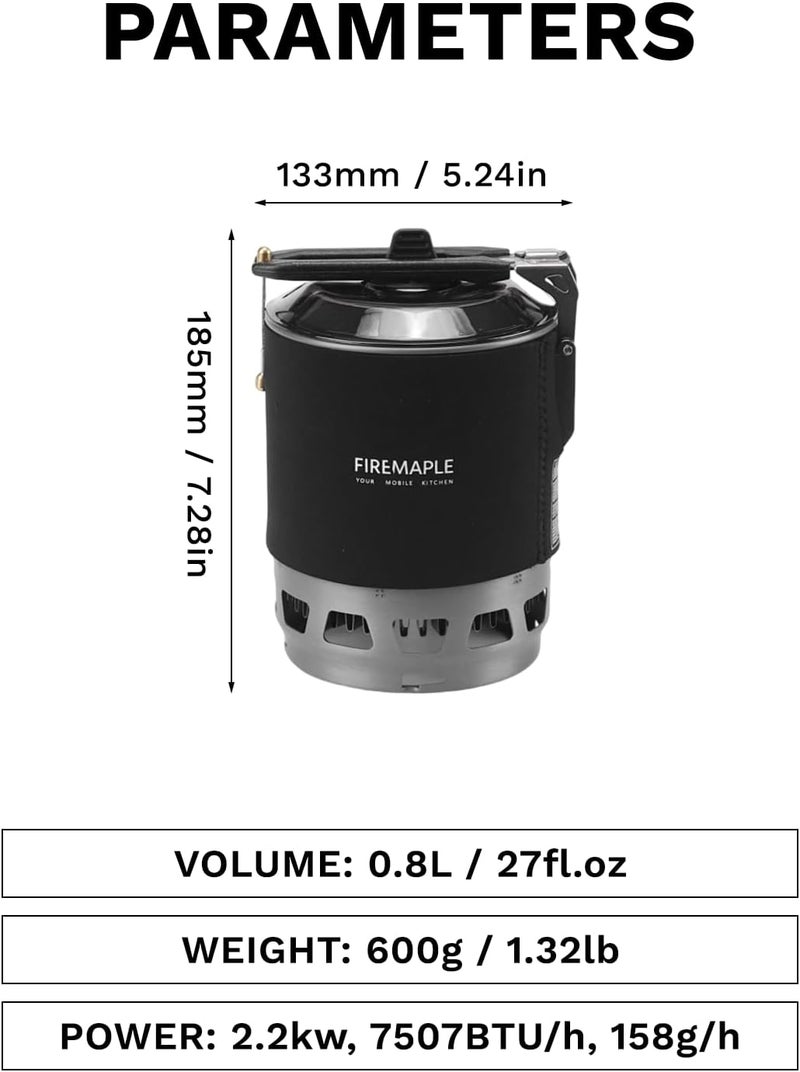 Fire-Maple "Fixed Star 3" Personal Cooking System | Pot/Jet Burner Stove System with Electric Ignition | Ideal for Hiking, Camping, Backpacking, Fishing, Hunting Trips and Emergency Use, Black - Image 4