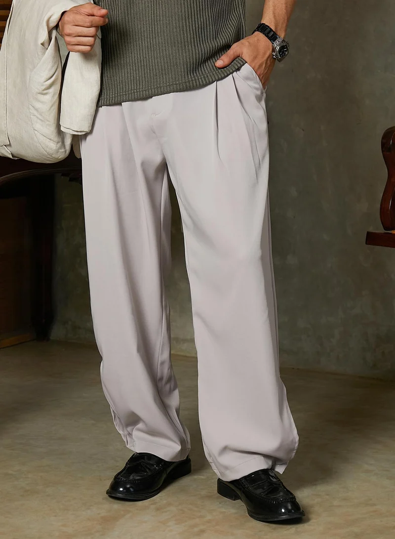 Campus Sutra Lightweight - Straight-Cuffed Pleated Trousers