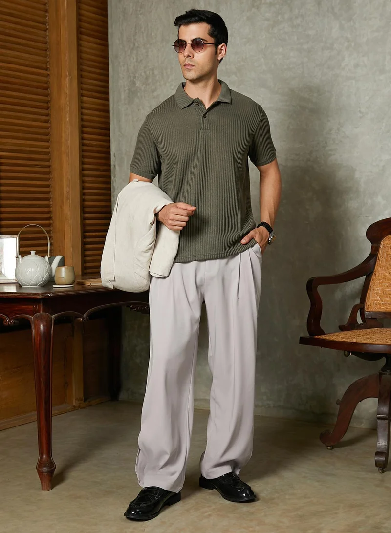 Campus Sutra  Lightweight - Straight-Cuffed Pleated Trousers for Men | Best Price UAE