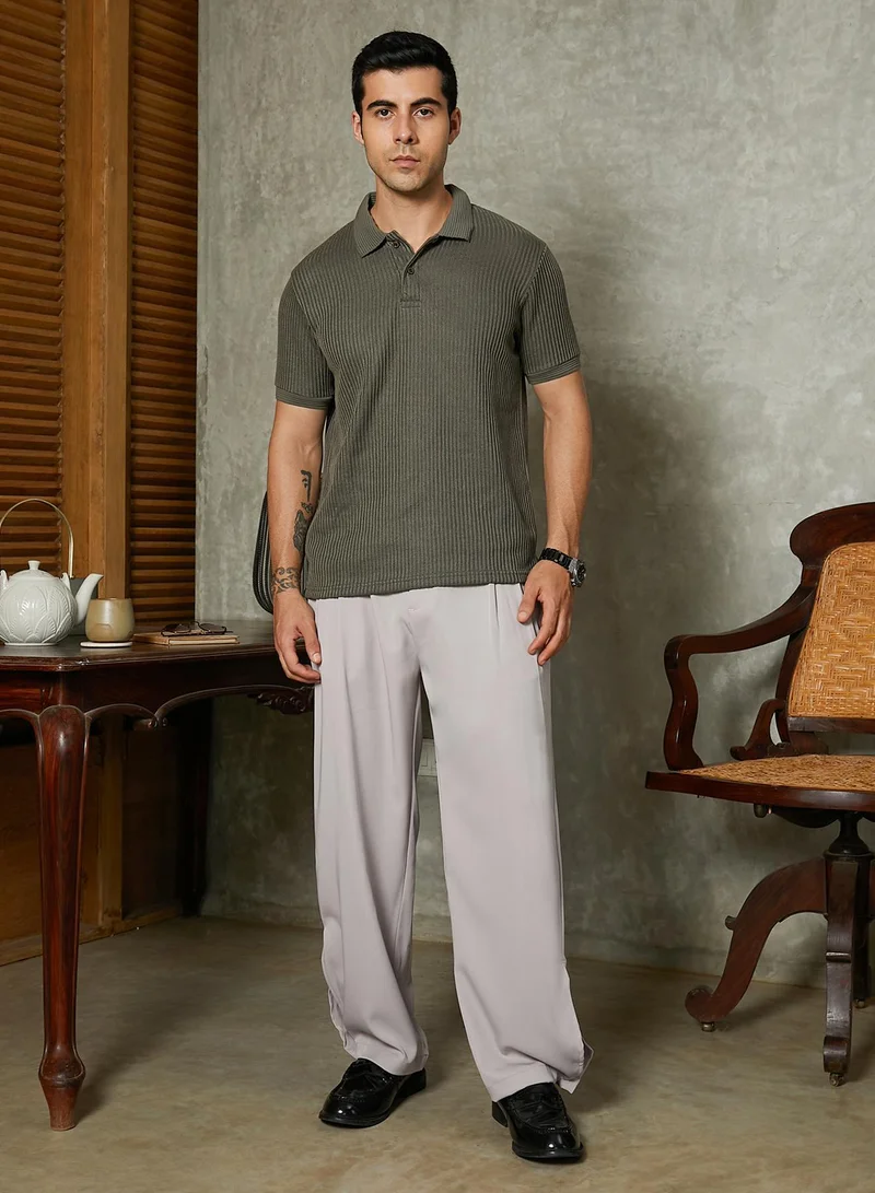 Campus Sutra  Lightweight - Straight-Cuffed Pleated Trousers for Men | Best Price UAE