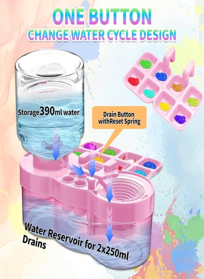 Parssufy Paint Brush Cleaner with Paint Tray, 6-in-1 Water Circulation Rinser Paintbrush Cleaner with Drain & Brush Holder, Watercolor Dispenser & Paint Palette, Paint Brush Washer (Pink) - Image 4