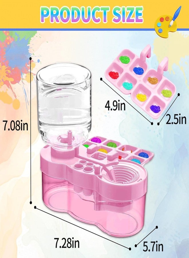 Parssufy Paint Brush Cleaner with Paint Tray, 6-in-1 Water Circulation Rinser Paintbrush Cleaner with Drain & Brush Holder, Watercolor Dispenser & Paint Palette, Paint Brush Washer (Pink) - Image 2