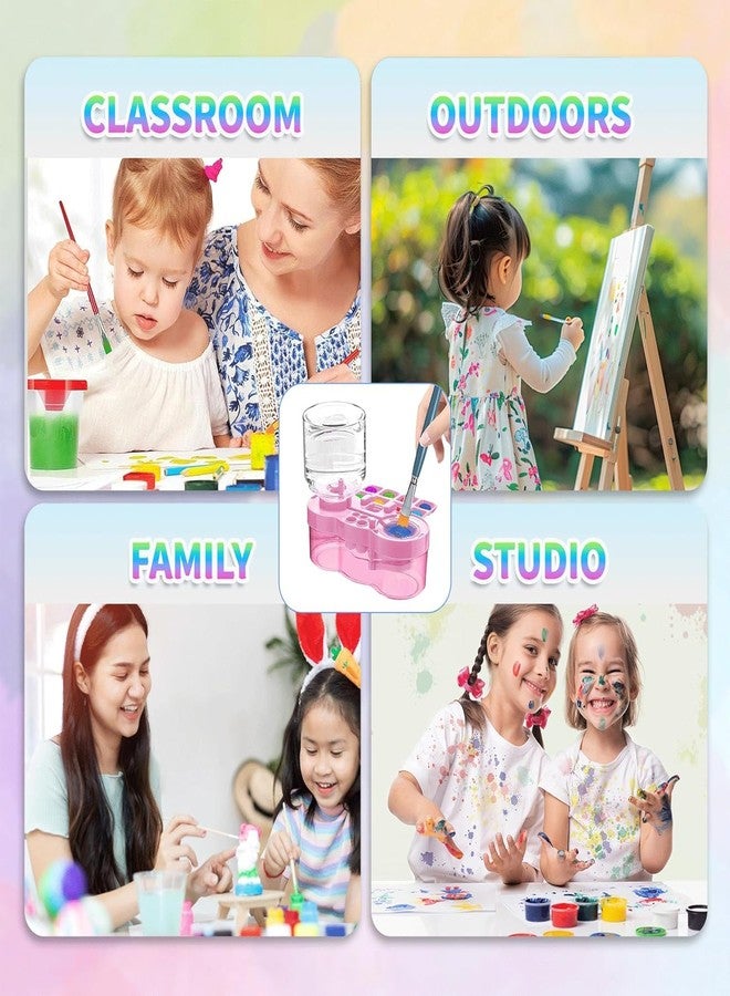 Parssufy Paint Brush Cleaner with Paint Tray, 6-in-1 Water Circulation Rinser Paintbrush Cleaner with Drain & Brush Holder, Watercolor Dispenser & Paint Palette, Paint Brush Washer (Pink) - Image 5