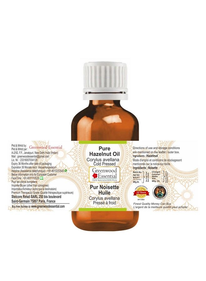 Greenwood Essential Pure Hazelnut Oil (Corylus Avellana) 100% Natural Therapeutic Grade For Hair And Skin 30Ml (1.01 Oz) - Image 3