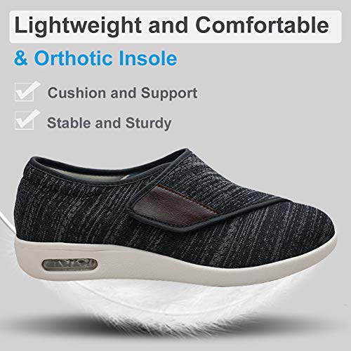 Orthoshoes Womens Stylish Diabetic Shoes with Arch Support,Extra Wide Widths Walking Edema Sneakers Adjustable Strap Easy On/Off with 3 Pairs Insoles Replacement for Support Swollen Feet Black Gray - Image 3