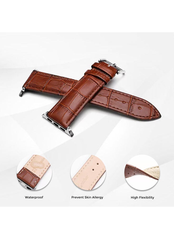 O Ozone Leather Strap For Apple Watch Series 10 | Ultra 2 | 8 Ultra | 9 | 8 | 7 | 6, 49/46/45/44/42mm, Premium Leather Smartwatch Wristband Strap- Brown  - Image 3