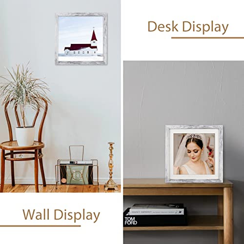 ORIVAN 10x10 Picture Frame Wood Display Picture 8x8 with Mat or 10x10 without Mat Distressed White Square Photo Frame for Wall and Tabletop Decoration - Image 4