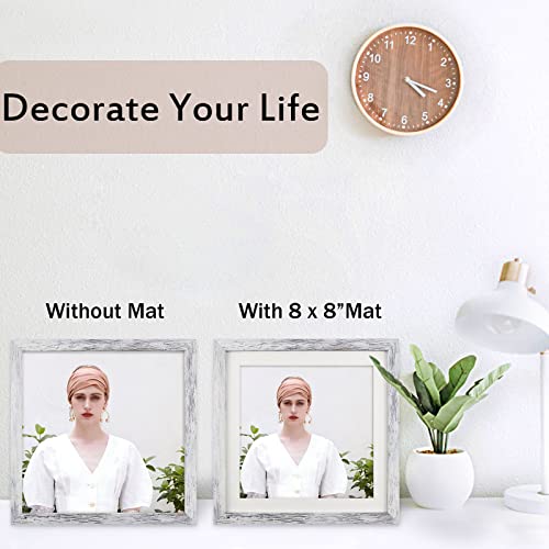 ORIVAN 10x10 Picture Frame Wood Display Picture 8x8 with Mat or 10x10 without Mat Distressed White Square Photo Frame for Wall and Tabletop Decoration - Image 2