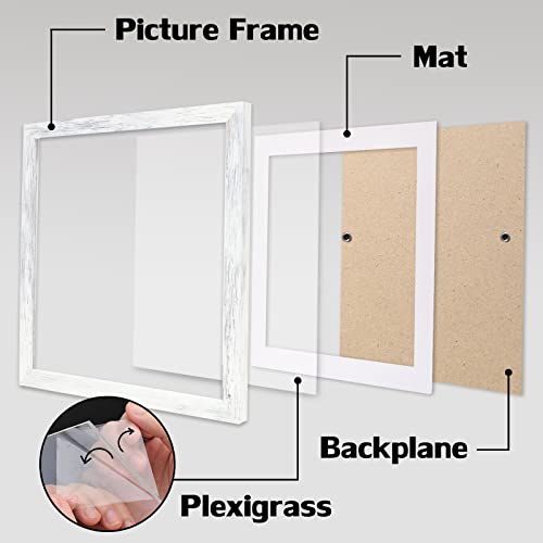 ORIVAN 10x10 Picture Frame Wood Display Picture 8x8 with Mat or 10x10 without Mat Distressed White Square Photo Frame for Wall and Tabletop Decoration - Image 3