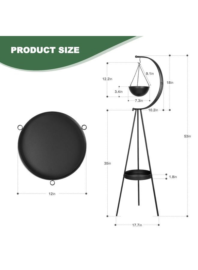 airogym Plant Stand, Metal Plant Holder Indoor Outdoor, Modern Iron Flower Pots Rack, Multifunctional Planter Display Shelf with Hanging Planters for Garden Patio Room, Corner Balcony Decor (Black) - Image 2