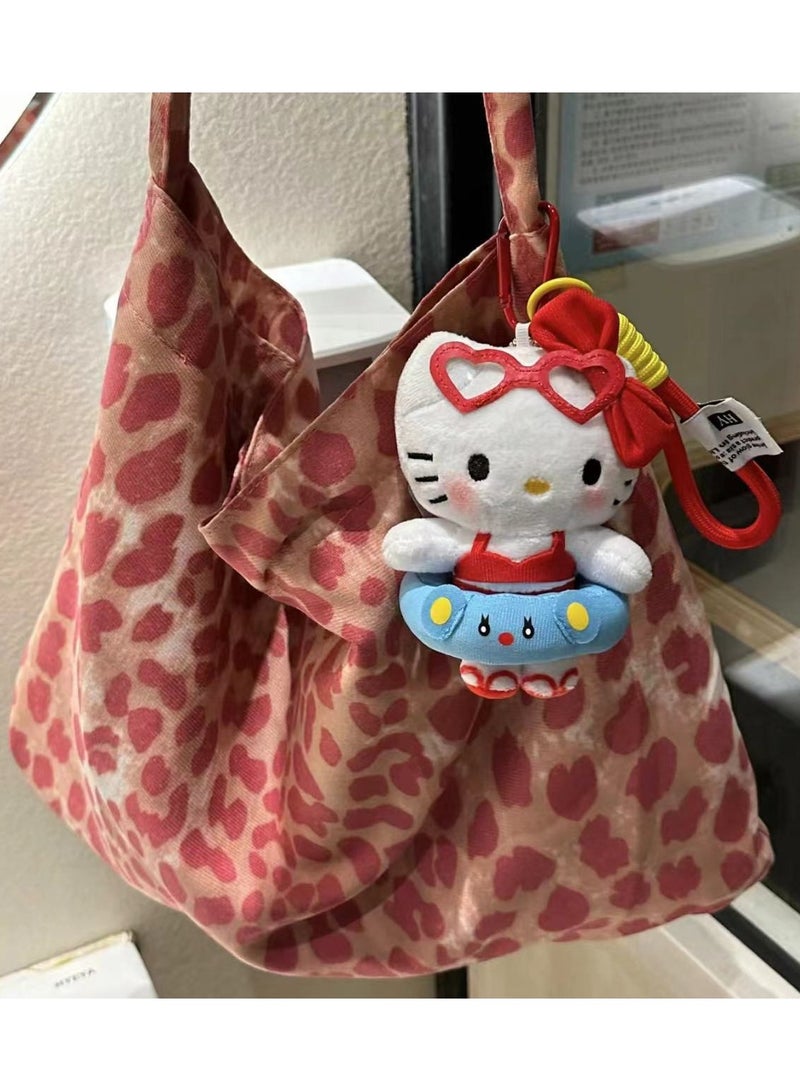 زويوتو حقيبة الكتف النمط الكوري Emis النمط الوردي النمر طباعة حقيبة قماش و Hello Kitty سلسلة مفاتيح مجموعة، Canvas Tote Bag، حقيبة قماش حقيبة قماش القطن Tote Bag - حقيبة التسوق القطنية Canvas Bag - حقيبة القطن - حقيبة الهدايا - Image 1