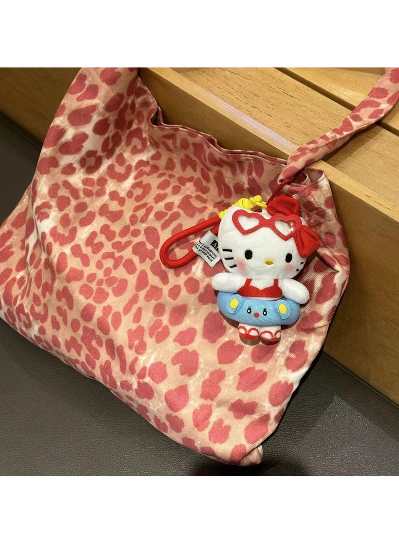 زويوتو حقيبة الكتف النمط الكوري Emis النمط الوردي النمر طباعة حقيبة قماش و Hello Kitty سلسلة مفاتيح مجموعة، Canvas Tote Bag، حقيبة قماش حقيبة قماش القطن Tote Bag - حقيبة التسوق القطنية Canvas Bag - حقيبة القطن - حقيبة الهدايا - Image 2