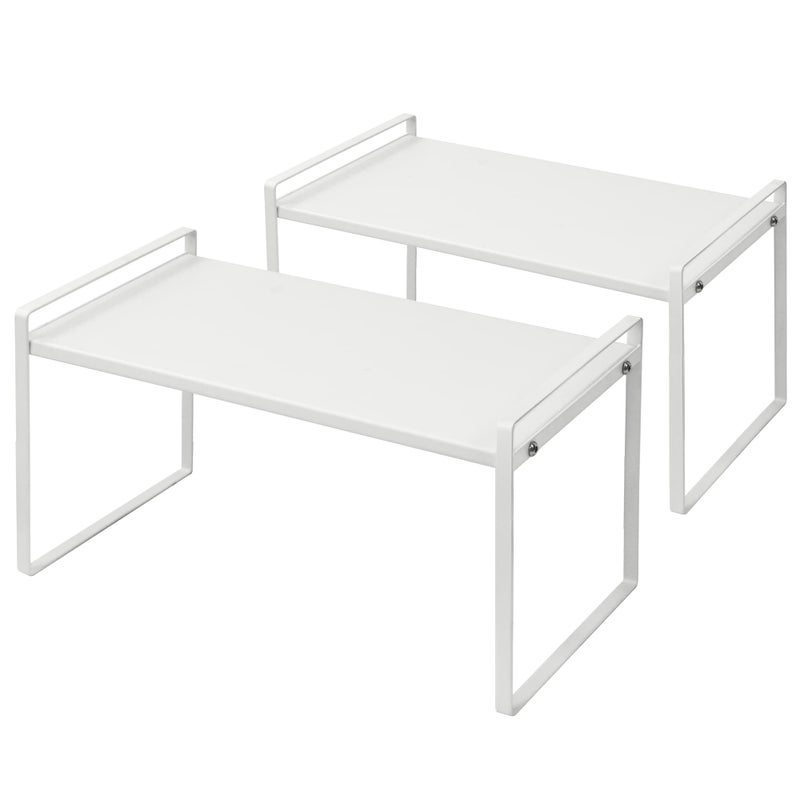 Nxconsu منظم رفوف خزانة قابل للتكديس Nxconsu 2Pack لحامل المطبخ خزانة المؤن خزانة العداد سطح العمل تنظيم المنزل توفير مساحة التخزين معدني ثقيل غير قابل للانزلاق أبيض طويل