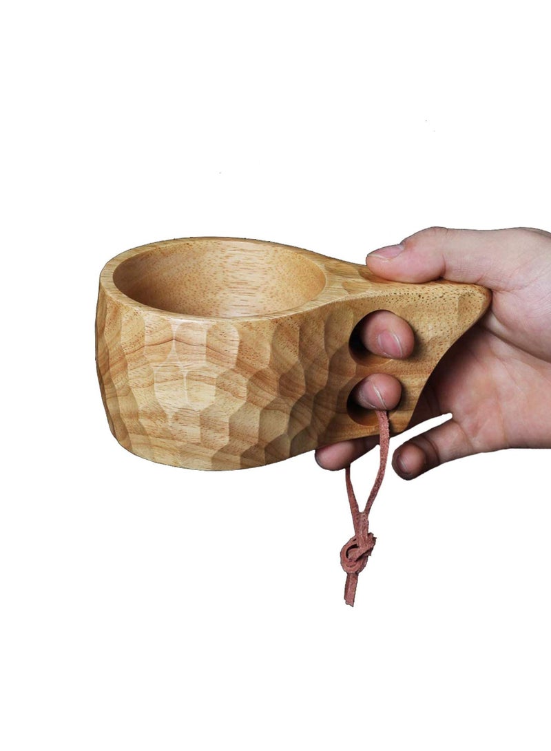 NIBEMINENT Natural Wood Mug, SYOSI 2Pcs Wooden Camping Mug Oak Coffee Cups Handcrafted Outdoor Cup with Leather Lanyard Portable Hiking Tableware  - Image 2