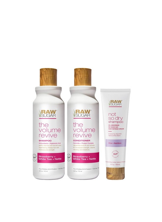 RAW SUGAR - Raw Sugar Volume Revive Shampoo and Conditioner Set (18 Fl. Oz) + Not So Dry Shampoo, Formulated without Sulfates + Parabens, Cruelty Free & Vegan - 18 Fl. Oz. - Image 1