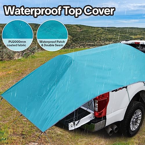 EighteenTek Truck Tent 2 Person Camper Shell Pop Up Automatic Setup - Cold Resistant Transparent PVC - Waterproof PU2000mm Double Layer Rainfly Adjustable 5 5.5 6 6.5 8 ft - Bed Pickup Camping Tent - Image 4