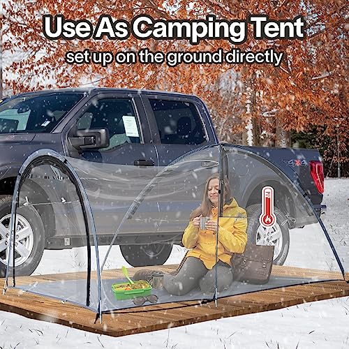 EighteenTek Truck Tent 2 Person Camper Shell Pop Up Automatic Setup - Cold Resistant Transparent PVC - Waterproof PU2000mm Double Layer Rainfly Adjustable 5 5.5 6 6.5 8 ft - Bed Pickup Camping Tent - Image 2