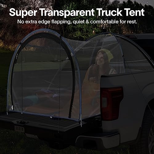 EighteenTek Truck Tent 2 Person Camper Shell Pop Up Automatic Setup - Cold Resistant Transparent PVC - Waterproof PU2000mm Double Layer Rainfly Adjustable 5 5.5 6 6.5 8 ft - Bed Pickup Camping Tent - Image 5