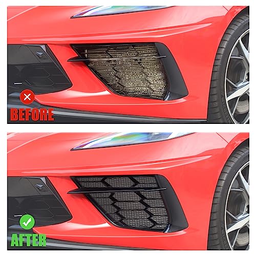 URLWALL Upgraded Front Radiator Guards Grille for Corvette C8 Stingray Convertible/HTC 2020-2024, OEM Style Grille Vents Insert Mesh Set, Bumper Front Outer Grill Replacement with Instruction Manual - Image 4
