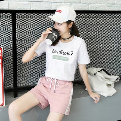 Sports Suit Womens Summer Short-sleeved Shorts 2019 New Fashionable Korean-style Student Small Fresh Loose Casual Two-piece Set Pink 