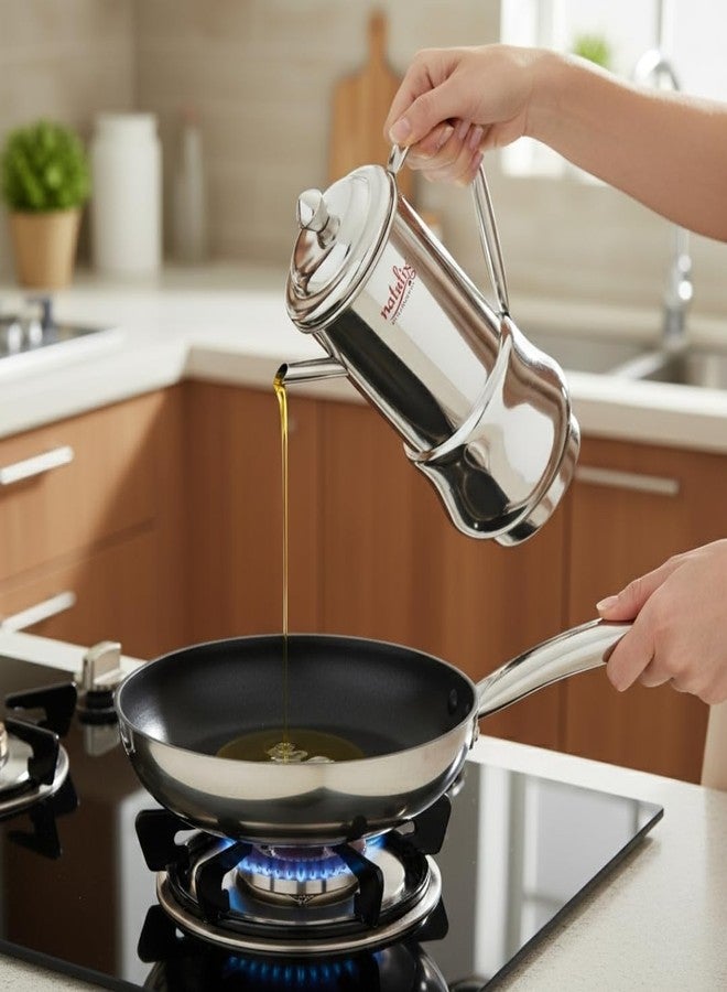NATULIX Stainless Steel Oil Dispenser 1 Litre | Oil Pourer for Kitchen | Leak-Proof Spout | Heavy Duty Steel Oil Pot for Cooking, Mustard Oil & Ghee | Modern Oil Container (Kitchen King) - Image 2