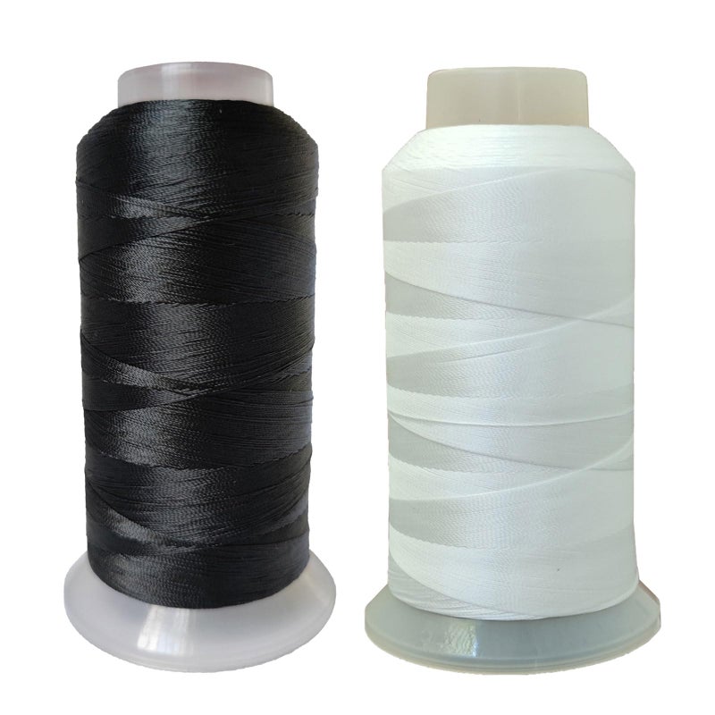 Polyester Thread Heavy Duty Bonded UV Resistant Outdoor Thread 69 T70 Size 210D3Ply for Marine Upholstery Leather Sewing Crafts 3000Yards Pack of 2 Black White