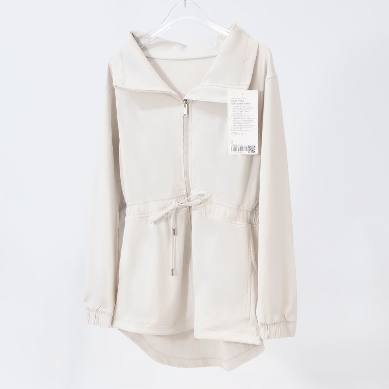 Generic Yoga Clothing Vertical Collar Windbreaker Jacket Tunic Womens Sports Autumn Casual Jacket Slimming Loose Lapel Top Albumin 036 Belted Jacket 