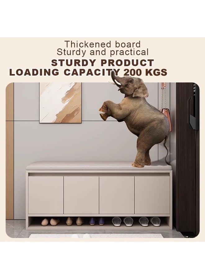 إيونتو مقعد تخزين أحذية مع 4 خزائن بأبواب متأرجحة ومساحة تخزين مخفية للمقاعد - مقعد أحذية مدخل من خشب MDF بطول 120 سم مع وسادة جلدية ناعمة، يتحمل حمولة 250 كجم، وأرفف قابلة للإزالة - Image 4