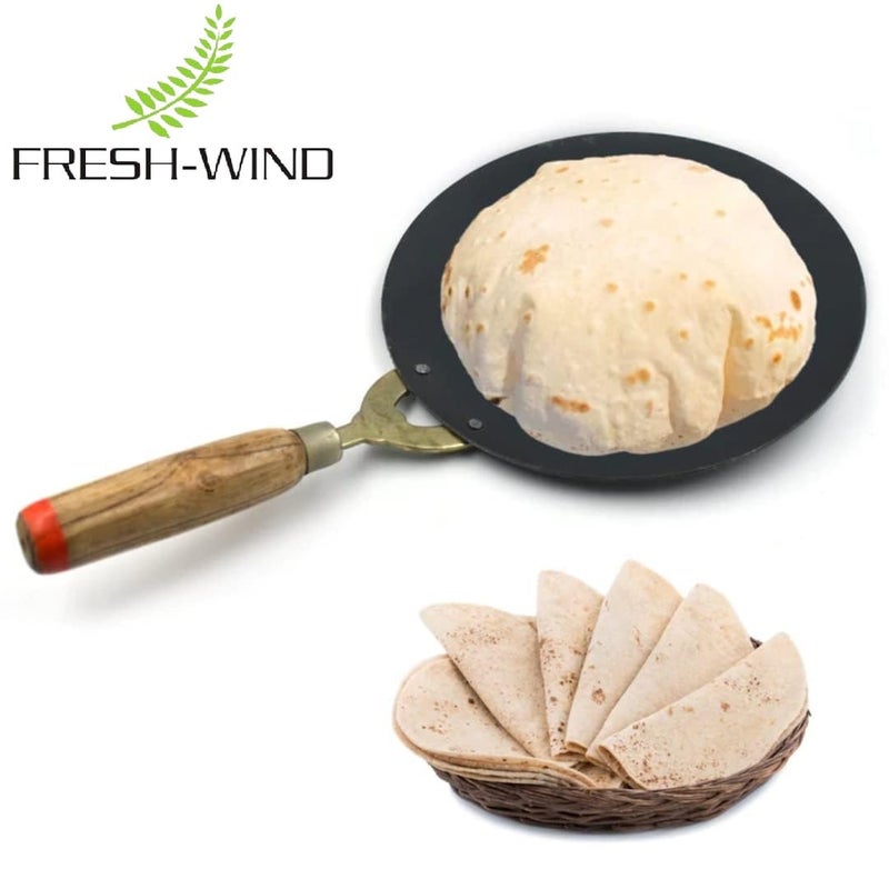 Freshwind Roti Maker Handmade Iron tava Tawa Desi Friendly for ChapathiChapati Cooking Loha Iron Lokhand with Double Nails Wooden Handle for HassleFree Cooking of ParathaDosa Fulka 10 Inch - Image 3
