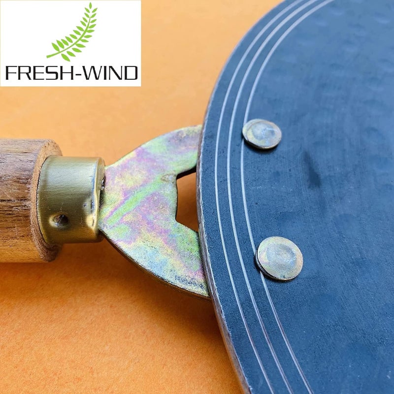 Freshwind Roti Maker Handmade Iron tava Tawa Desi Friendly for ChapathiChapati Cooking Loha Iron Lokhand with Double Nails Wooden Handle for HassleFree Cooking of ParathaDosa Fulka 10 Inch - Image 2