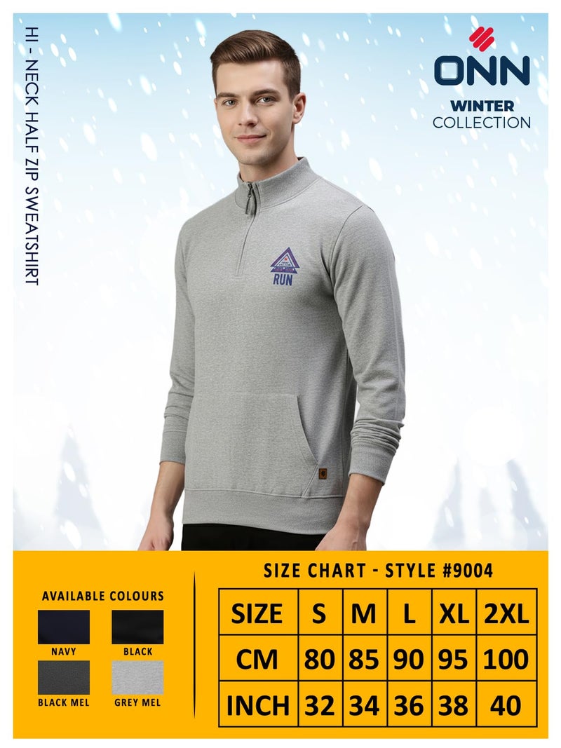 ONN Men's Cotton Solid Regular Fit Full Sleeve Hi-Neck Half Zip Sweatshirt 9004_NB_XL_1PC - Image 4