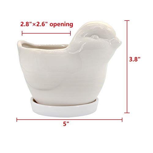GeLive White Bird Ceramic Succulent Planter Animal Plant Pot Flower Vase Bonsai Windowsill Box with Drainage Saucer Adorable Indoor Home Decoration - Image 4