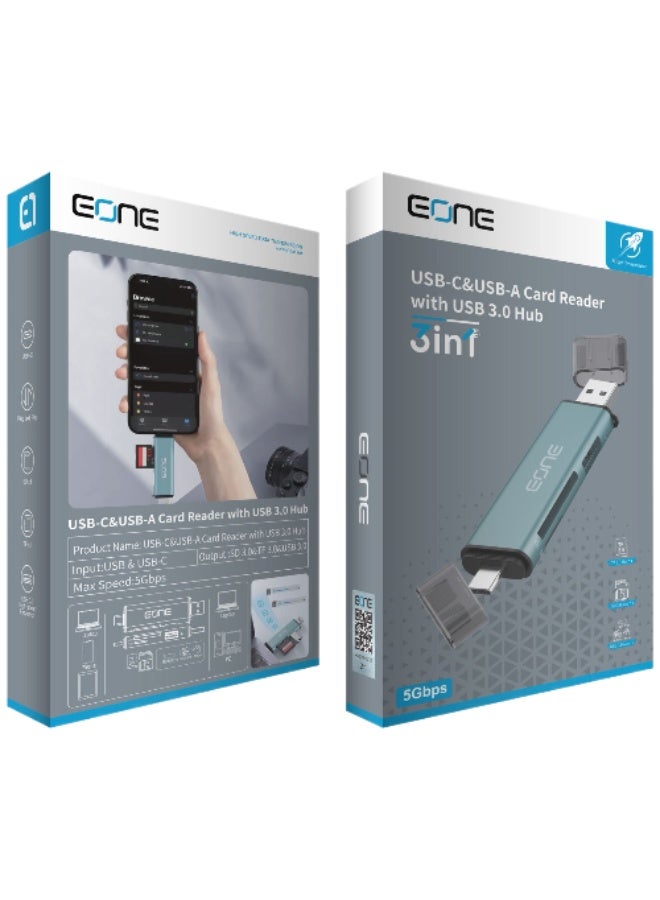 Eone The EONE USB-C & USB-A card reader with USB 3.0 hub is a highly sought-after, practical product serving a wide range of customers. - Image 1