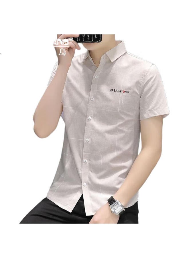Tucano Men'S Short Sleeve Shirt Spring Summer Thin Slim Fit Striped Breathable Business Casual Men'S Shirt Khaki Xl - Image 3