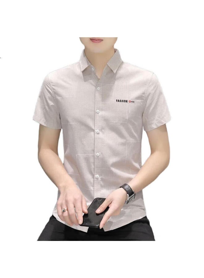 Tucano Men'S Short Sleeve Shirt Spring Summer Thin Slim Fit Striped Breathable Business Casual Men'S Shirt Khaki Xl - Image 1