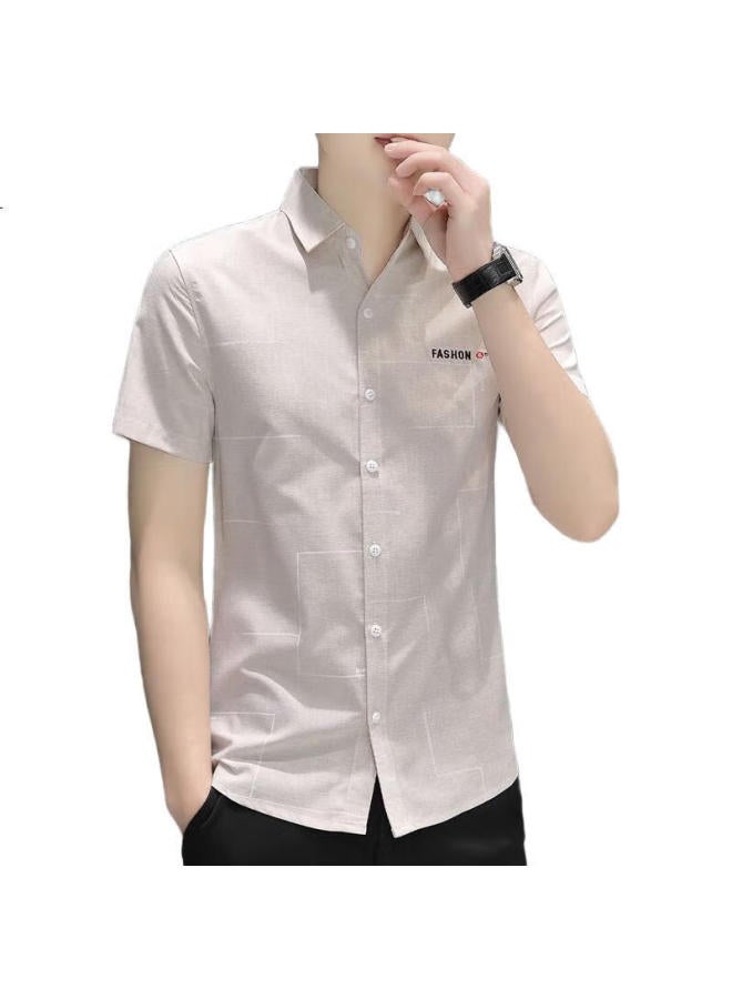 Tucano Men'S Short Sleeve Shirt Spring Summer Thin Slim Fit Striped Breathable Business Casual Men'S Shirt Khaki Xl - Image 2
