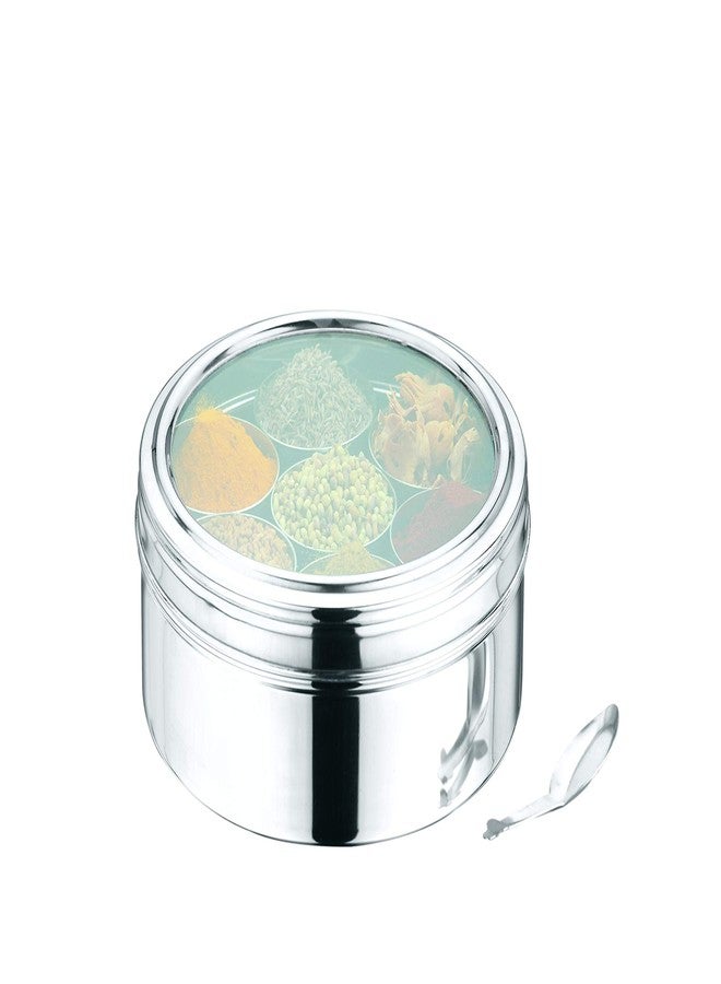 Vinod Stainless Steel Masala Dabba, Spice box, 7 Compartments with Lid, 8 inch Diameter, See-through - Image 3