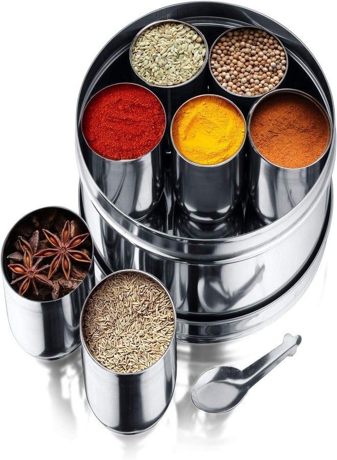 Vinod Stainless Steel Masala Dabba, Spice box, 7 Compartments with Lid, 8 inch Diameter, See-through - Image 4