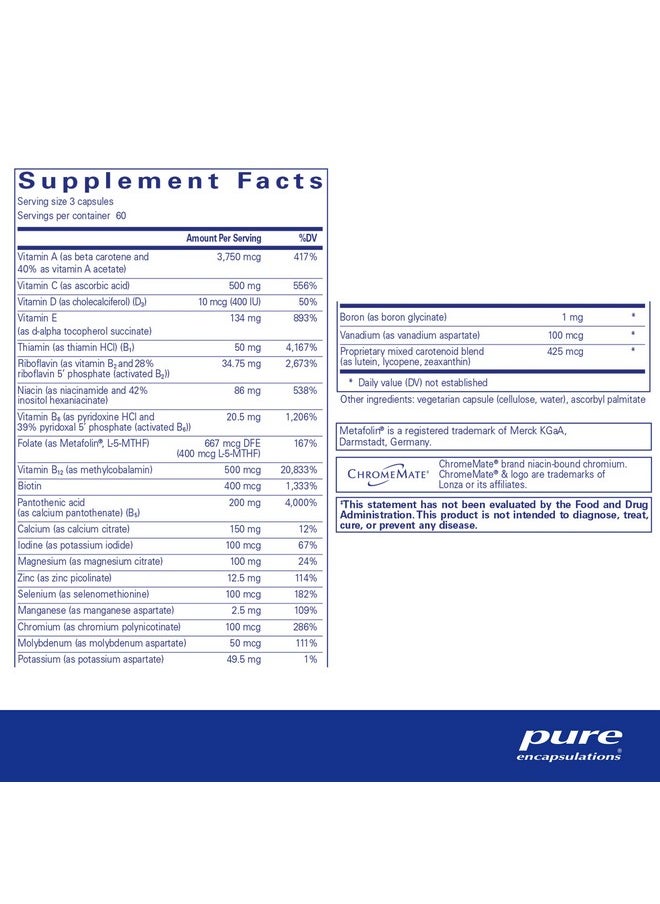 Nutrient 950 A Without Copper & Iron ; Hypoallergenic Multivitamin/Mineral Formula For Optimal Health ; 180 Capsules