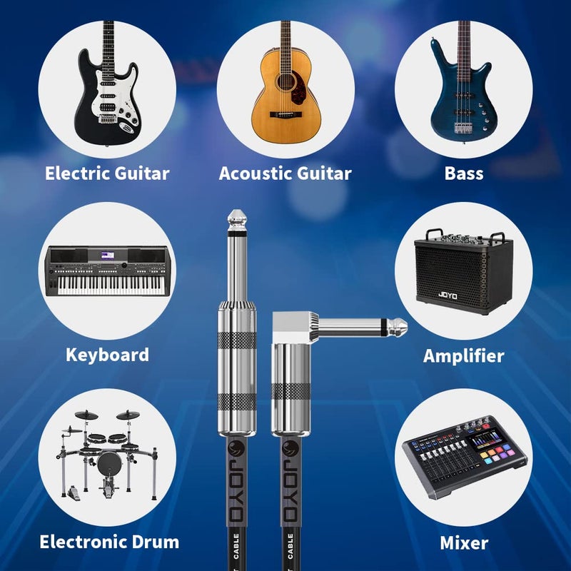 JOYO Bass Guitar Cable 15 Feet Professional Audio Instrument Cable 1/4 Inch Right-Angle Amp Cord (Black, CM-12) - Image 5