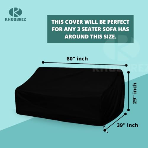 KHOOBREZ Indoor Outdoor Patio Furniture 3 seater sofa Cover Three seater Chair Cover , Dust Waterproof Garden Furniture Covers 80" x 39" x 29" 3SS1(Black) - Image 2
