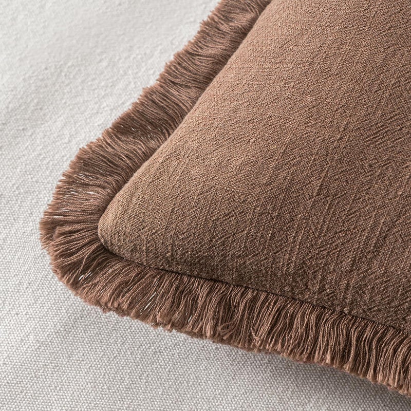 Miulee Decorative Throw Pillow Covers Neutral Linen Fringe Throw Pillows Set Of 2 Dark Coffee Boho Farmhouse Cushion Covers With Tassels For Couch Sofa Bed Living Room Spring Home Decor 20X20 Inch - Image 3