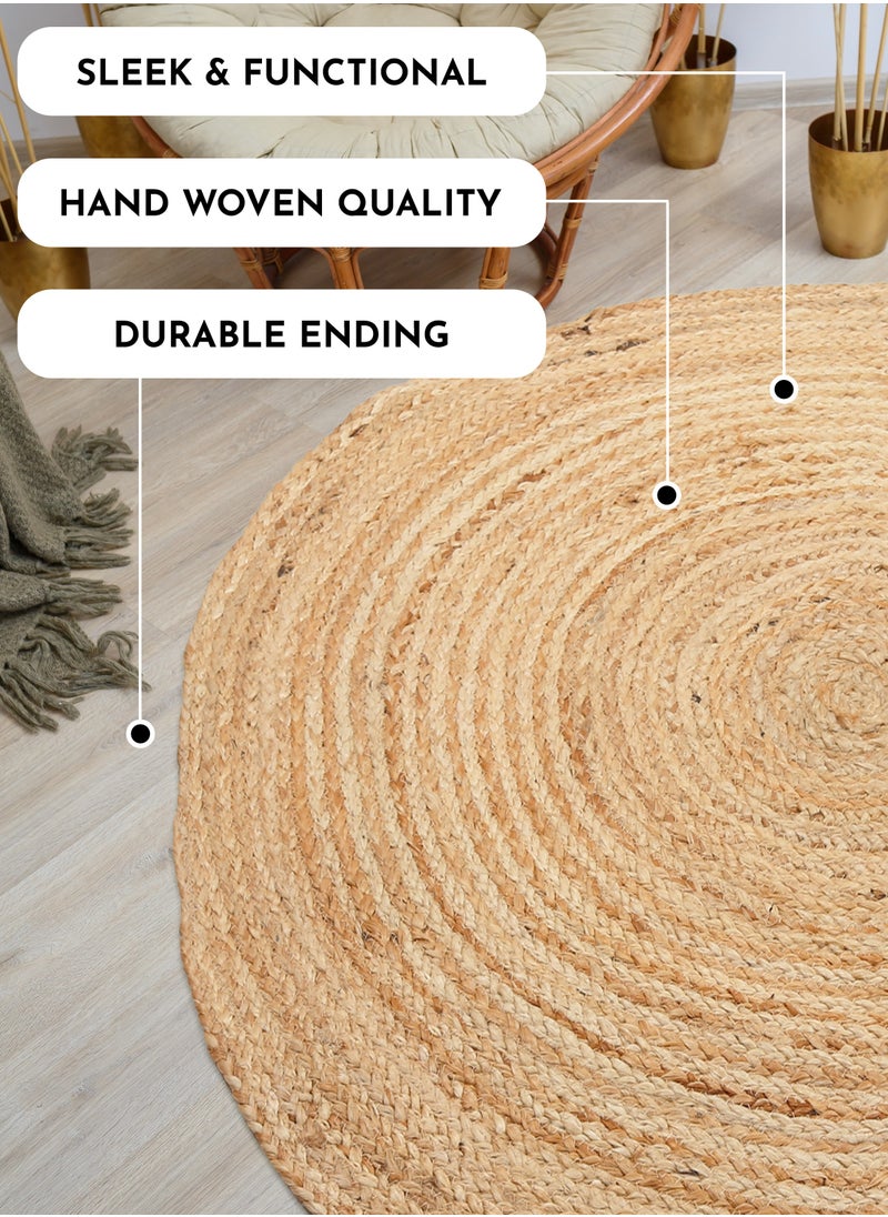 Raymond Artistic Jute Braided Boho Area Rug, Natural Hand Woven Jute Rag Rug - Farmhouse Reversible Rug Rustic Cotton Jute Rug Home Décor Rag Rugs (122 cm x 122 cm - 4x4 Feet)  - Image 2