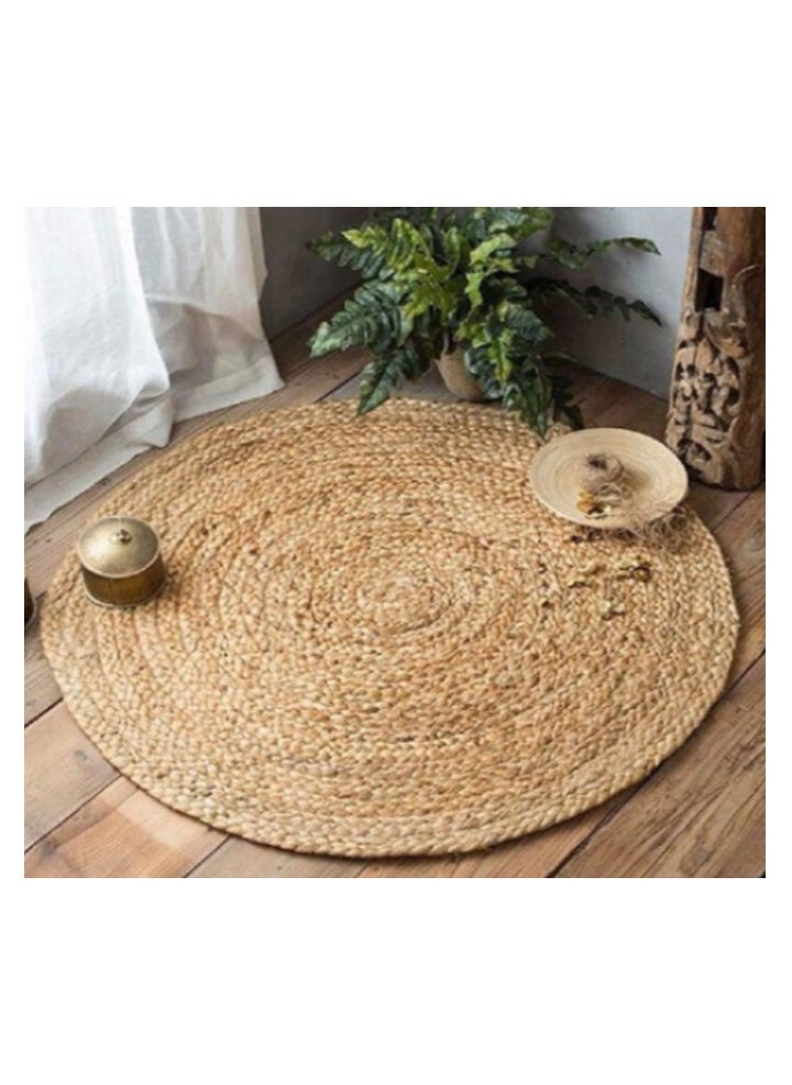 Raymond Artistic Jute Braided Boho Area Rug, Natural Hand Woven Jute Rag Rug - Farmhouse Reversible Rug Rustic Cotton Jute Rug Home Décor Rag Rugs (122 cm x 122 cm - 4x4 Feet)  - Image 1