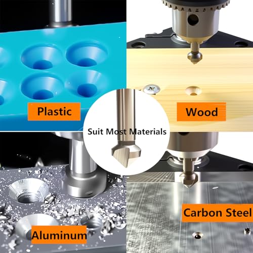 Chiloskit Countersink Drill Bit Set for Steel, 3 Flute 90 Degree HSS Chamfering Tool Bit for Metal Wood Woodworking Metal Working Tool Bit Set, Pack of 6pcs 1/4 1/2 - Image 3
