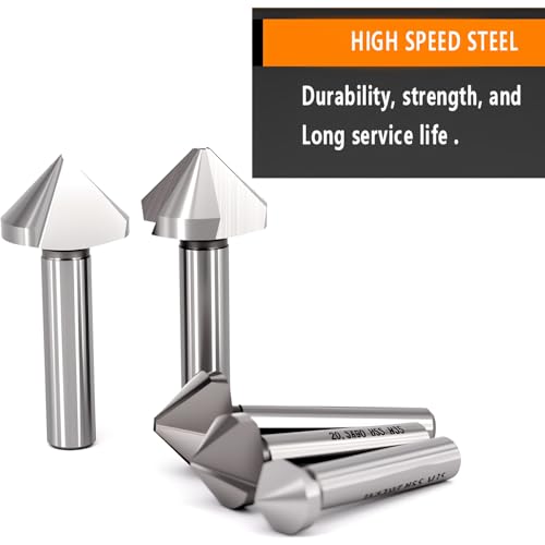 Chiloskit Countersink Drill Bit Set for Steel, 3 Flute 90 Degree HSS Chamfering Tool Bit for Metal Wood Woodworking Metal Working Tool Bit Set, Pack of 6pcs 1/4 1/2 - Image 4